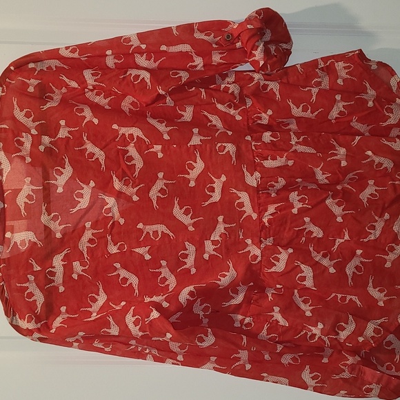 Maeve Anthropologie Red Feline Print Button Down Cotton Blouse - Picture 6 of 7